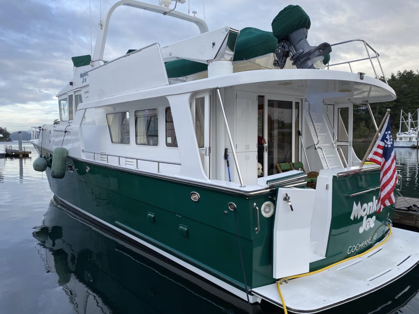 Closeup shot of green and white color boat